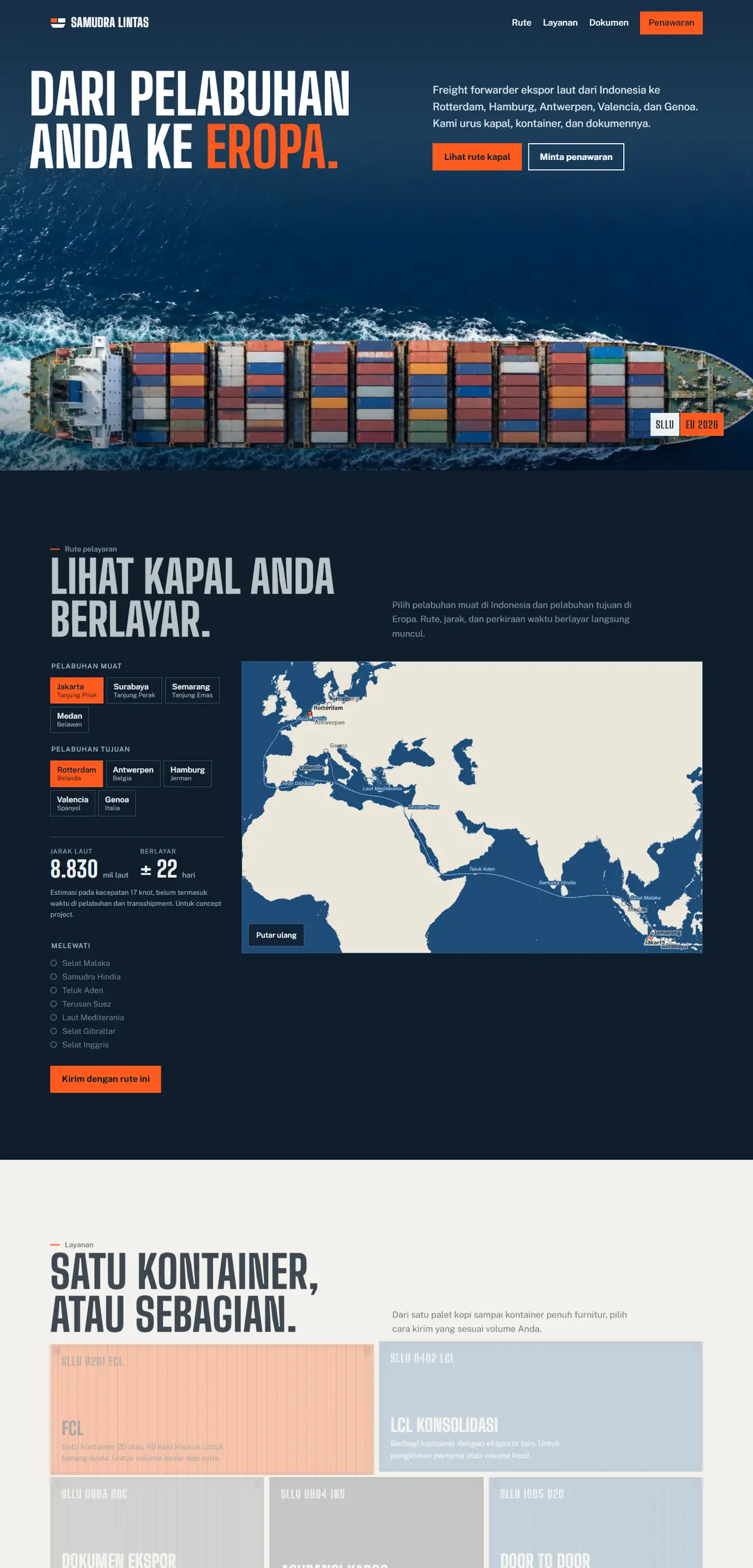 Samudra Lintas Logistics di layar desktop, satu halaman